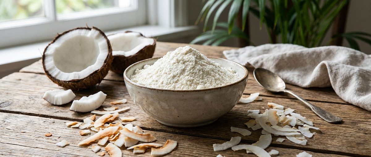 Kokosmeel in een kom